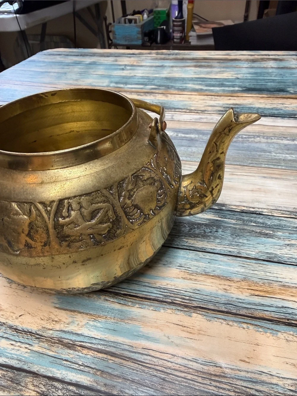 ⭐️Mid century modern Zodiac/horoscope brass teapot